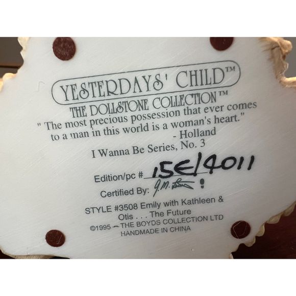 Boyds Bears The Dollstone Collection Emily with Katherine and Otis Figurine 1995 - Picture 9 of 9